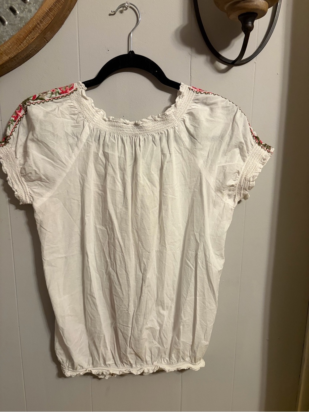 Jennifer & Grace White Peasant Top with Pink and Green Embroidery - Picture 5 of 5